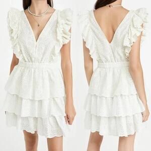 LOVE THE LABEL Ines Ruffle Tiered Dress Ecru White Anthropologie Size Medium